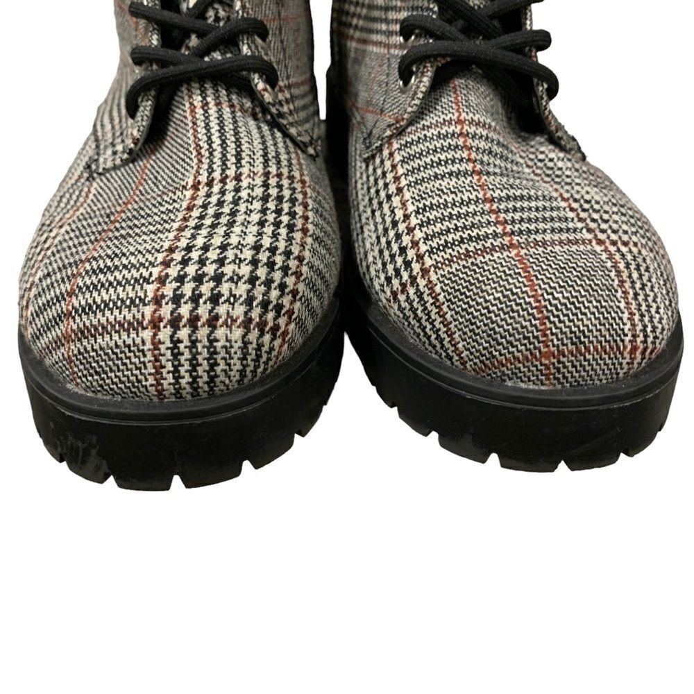 Bamboo Preppy Academia Plaid Lace Up Combat Lug Sole Boots Sz 7.5 - Picture 4 of 6